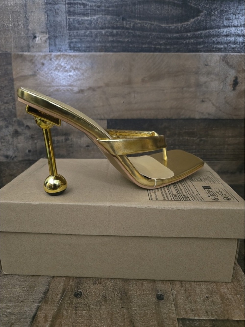 Gold Metallic Sculptural Heel Women's Slide Sandal